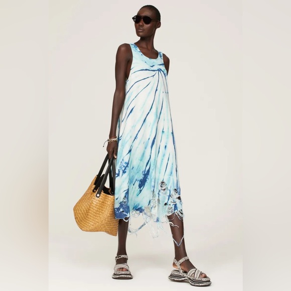 R13 tie dye sleeveless cotton knit midi distressed Tank dress M L Sizes 8 10 12 - Picture 5 of 13